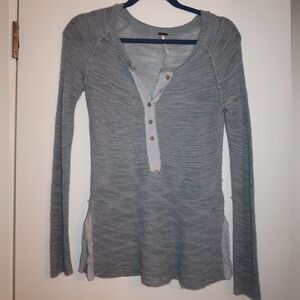 Free People Blue Button Down Long Sleeve Top